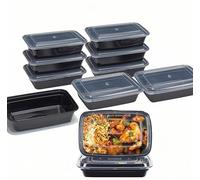 2 Compartment Meal Prep Containers -10 Pack, 28 oz Reusable BPA Free Plastic Food Storage Trays with Airtight Lids - Microwavable, Freezer and Dishwasher Safe - Stackable Bento Lunch Boxes (10)