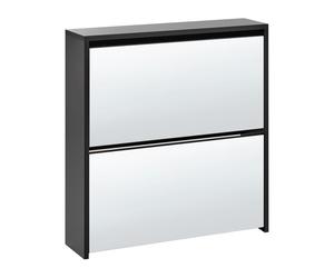 2 Compartment Mirrored Shoe Storage Cabinet Black MIDFIELD