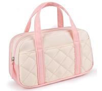 2 Compartment Pencil Case For Girls,Zipper Pencil Bag With Handle, Large Capacity quilting Pencil Pouch Organizer Aesthetic, Womens Soft Pencil Box Marker Pouch For Middle School Office College