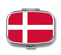2 Compartment Pill Box Funny Kingdom of Denmark Flag Printing Square Metal Small Medicine Organizer Vitamin Box for Travel Pocket Portable Pill Case with Mirror Square