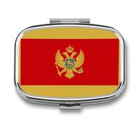2 Compartment Pill Box Funny Montenegro Flag Printing Square Metal Small Medicine Organizer Vitamin Box for Travel Pocket Portable Pill Case with Mirror Daily Use Square