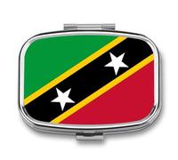 2 Compartment Pill Box Saint Kitts and Nevis Flag Printing Square Metal Small Medicine Vitamin Box for Travel Portable Pill Case with Mirror Daily Use Square