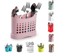 2 Compartment Sink Tidy Cutlery Drainer Holder, High Grade Plastic Utensil Drying Caddy for Kitchen & Home, Rustproof Storage Organiser for Washed Cutlery & Utensils, Pink Design 1