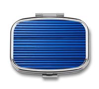2 Compartment Square Pill Box Portable Metal Travel Pill Organizer | Blue Corrugated Wall Art Pill Case to Hold Vitamins, Medication, Fish Oil and Supplements, Ideal for Purse & Pocket