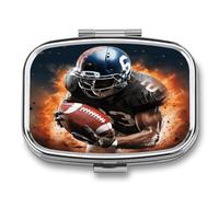 2 Compartment Square Pill Box Portable Metal Travel Pill Organizer | Cool American Football Pill Case to Hold Vitamins, Medication, Fish Oil and Supplements, Ideal for Purse & Pocket