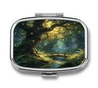 2 Compartment Square Pill Box Portable Metal Travel Pill Organizer | Enchanted Forest Pill Case to Hold Vitamins, Medication, Fish Oil and Supplements, Ideal for Purse & Pocket