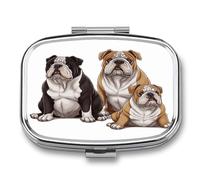 2 Compartment Square Pill Box Portable Metal Travel Pill Organizer | English Bulldogs Pill Case to Hold Vitamins, Medication, Fish Oil and Supplements, Ideal for Purse & Pocket