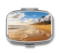 2 Compartment Square Pill Box Portable Metal Travel Pill Organizer | Golden Sand Reflecting The Sun Pill Case to Hold Vitamins, Medication, Fish Oil and Supplements, Ideal for Purse & Pocket