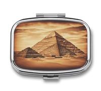 2 Compartment Square Pill Box Portable Metal Travel Pill Organizer | Great Egyptian Pyramid Pill Case to Hold Vitamins, Medication, Fish Oil and Supplements, Ideal for Purse & Pocket