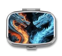 2 Compartment Square Pill Box Portable Metal Travel Pill Organizer | Ice And Fire Dragons Pill Case to Hold Vitamins, Medication, Fish Oil and Supplements, Ideal for Purse & Pocket