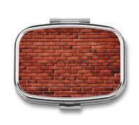2 Compartment Square Pill Box Portable Metal Travel Pill Organizer | Red Brick Wall Pill Case to Hold Vitamins, Medication, Fish Oil and Supplements, Ideal for Purse & Pocket