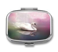 2 Compartment Square Pill Box Portable Metal Travel Pill Organizer | White Swan Pill Case to Hold Vitamins, Medication, Fish Oil and Supplements, Ideal for Purse & Pocket