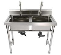 2 Compartment Utility Sink, 304 Stainless Steel Freestanding Kitchen Sink for Restaurant, Kitchen, Outdoor