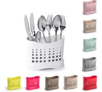 2 Compartments High Grade Plastic Sink Tidy Cutlery Drainer Caddy Holder, Utensil Drainer for Home and Kitchen Rustproof Store Washed Cutlery Utensils (White - Design 1)