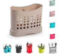 2 Compartments High Grade Plastic Sink Tidy Cutlery Drainer Caddy Holder, Utensil Drainer for Home and Kitchen Rustproof store washed cutlery utensils(Taupe - Design 1)