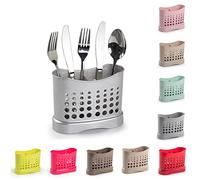 2 Compartments High Grade Plastic Sink Tidy Cutlery Drainer Caddy Holder, Utensil Drainer for Home and Kitchen Rustproof Store Washed Cutlery Utensils(Silver - Design 1)