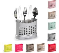 2 Compartments High Grade Plastic Sink Tidy Cutlery Drainer Caddy Holder, Utensil Drainer for Home and Kitchen Rustproof Store Washed Cutlery Utensils(Silver - Design 1)