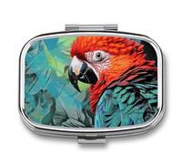 2 Compartments Parrot Pill Box Portable Mirror Square Metal Medicine Storage Box Medicine Box Vitamin Fish Oil