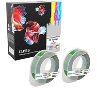 2 Compatible S0898160 White on Green 9mm x 3m Embossing Label Tapes Replacement for 3D Omega and Junior Label Makers