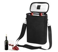 2 Cooler Bag Bottles, Insulated Wine Bag, Portable Bottle Bag with Handle and Adjustable Shoulder Strap, 8.5 x 4.5 x 13.5 Inch Waterproof, Leak-Proof Cool Bag, Drinks for Picnics, Travel