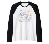 2 Cor. 12:9 - His Grace is Enough Butterfly Floral Raglan Baseball Tee