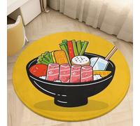 2' Coral Velvet Round Area Rug Non Slip Backing Bathroom Rug Water Absorbent Plush 0.2 Inch Low Pile Circle Mat Cartoon Hotpot Doodle Carpet for Kitchen Bedroom Entryway Nursery Room Decor