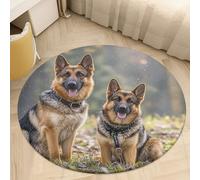 2' Coral Velvet Round Area Rug Non Slip Backing Bathroom Rug Water Absorbent Plush 0.2 Inch Low Pile Circle Mat German Shepherd Dogs Carpet for Kitchen Bedroom Entryway Nursery Room Decor
