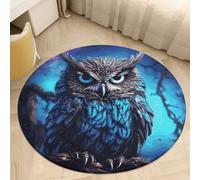 2' Coral Velvet Round Area Rug Non Slip Backing Bathroom Rug Water Absorbent Plush 0.2 Inch Low Pile Circle Mat Blue Owl Carpet for Kitchen Bedroom Entryway Nursery Room Decor