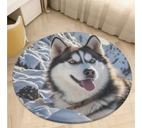 2' Coral Velvet Round Area Rug Non Slip Backing Bathroom Rug Water Absorbent Plush 0.2 Inch Low Pile Circle Mat Adorable Huskies Carpet for Kitchen Bedroom Entryway Nursery Room Decor
