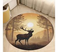 2' Coral Velvet Round Rug Machine Washable Non Slip TPR Backing Elk Artwork Area Rug Pet Friendly Doormat Low Pile Soft Plush Bedroom Carpet for Living Room Kitchen Entryway Dorm Indoor