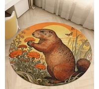 2' Coral Velvet Round Rug Machine Washable Non Slip TPR Backing Marmot Marigold Patch Area Rug Pet Friendly Doormat Low Pile Soft Plush Bedroom Carpet for Living Room Dorm Indoor