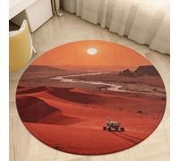 2' Coral Velvet Round Rug Machine Washable Non Slip TPR Backing Mars Red Desert Area Rug Pet Friendly Doormat Low Pile Soft Plush Bedroom Carpet for Living Room Dorm Indoor