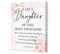 2 Corinthians 6:18 I Am A Daughter of The Most High King Wall Art,Scripture Religious Canvas Wall Decor for Women Girls Room Home,Christian Gifts for Daughter 11x15 Inch (Pink)
