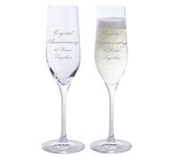 2 Crystal Anniversary 15 Years Together Pair of Dartington Champagne Flutes Glasses
