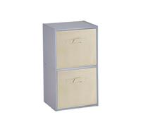 (2 Cubes, Beige) Grey Wooden Cubed Cupboard Units Shelves + Drawers