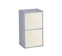 URBNLIVING Wooden Bookcase Grey 2 Tier + 2 Cream Drawer