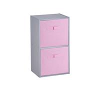 URBNLIVING Wooden Bookcase Grey 2 Tier + 2 Light Pink Drawer
