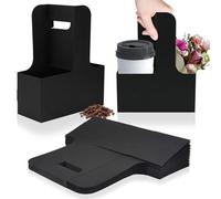 2 Cup Disposable Drink Carrier for Delivery with Handle,15 Count Black Paperboard Cup Holder,Cup Carriers for Hot or Cold Drinks,Coffee Carrier, Food Delivery,Take Out Cup Carriers (Black, 15 PCs)