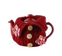 2 Cup Red Tea Pot Cozies, 500-600ml Acrylic Teapot Cover Tea Cosy, Kitchen Home Decorative Tea Pots Cozy with Goldfish Embroidery Patch for Housewife, Friend, Mom