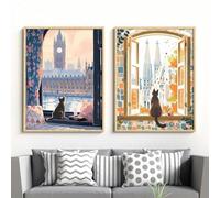 2 Cute Cats Look Landscape Wall Art Prints Travel Canvas Painting Posters For Living Room Decor 30x40cmx2 No Frame