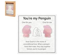 2 Cute Rose Quartz Penguin Crystal Gifts, Positive Penguin Ornaments, Worry Stones for Anxiety & Stress Relief, Pink Rose Quartz Healing Crystals with Card, Sweet Penguin Gifts for Women Friends