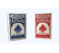 2 Decks of Professional Plastic Coated Playing Cards Poker Size - Red or Blue (1 X RED & 1 X BLUE)