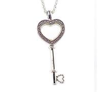 2 Designs Small Clear & Big Light Pink Floating Heart Key Open Locket Pendant Necklaces For Women Jewelry