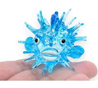 2" Dia Tiny Blue Puffer Figurine Fish Miniature Hand Blown Glass Aquarium Sea Animals Crystal Collectible Decor