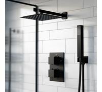 Nes Home 2 Dial 2 Way Square or Round Concealed Thermostatic Shower Mixer,Head,Handset Set Chrome or Black (Square, Matte Black)