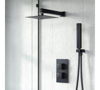 Nes Home Matte Black 2 Dial 2 Way Thermostatic Mixer Valve Shower Head Handset Shower Set Nes Home Black