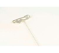 2 × Diamante Heart Charm Silver Safety Pin Brooch with Rhinestone Chain Clasp (Colour: Clear) (Clear)