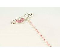 2 × Diamante Heart Charm Silver Safety Pin Brooch with Rhinestone Chain Clasp (Colour: Pink) (Pink)