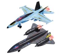 2 Diecast Fighter Jet Airplane Model Pull Back Plane Toy with Light & Sound | F18 & SR71 Diecast Fighter Jet, Airplane Model with Light & Sound, Pull Back Plane Birthday Gift for Toddlers, Kids, Boys