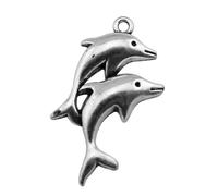 2 Dolphins Charms For Beginner Jewelry Makers, 33x18mm, Antique Silver Color, 10 Pieces